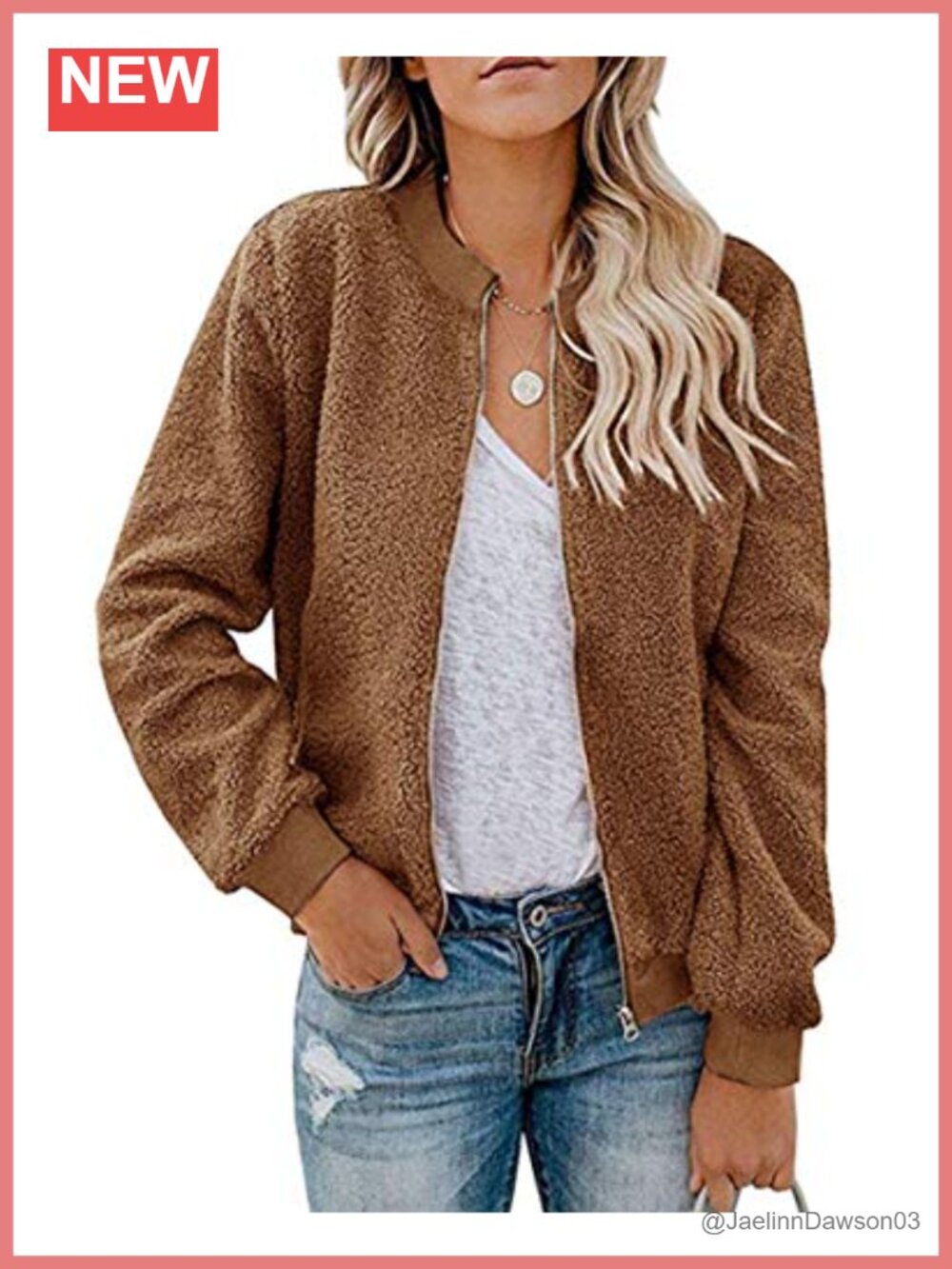 Fleece Bomber Jacket Sherpa Zip Up Fuzzy Loose Fit Casual Winter Coat